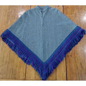 Vtg 50s Womans Wool Blanket Coat Jacket Beacon Poncho Cape Cloak